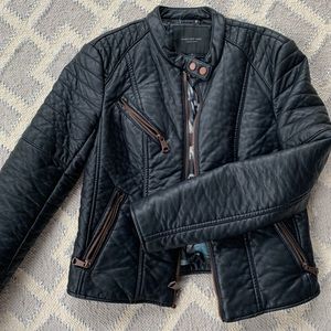 Andrew Marc black faux leather moto jacket sz s